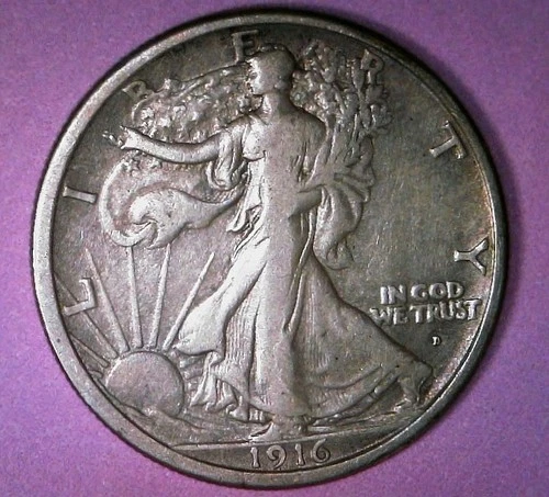 1916-D Walking Liberty Silver Half Dollar  Very Fine VF+