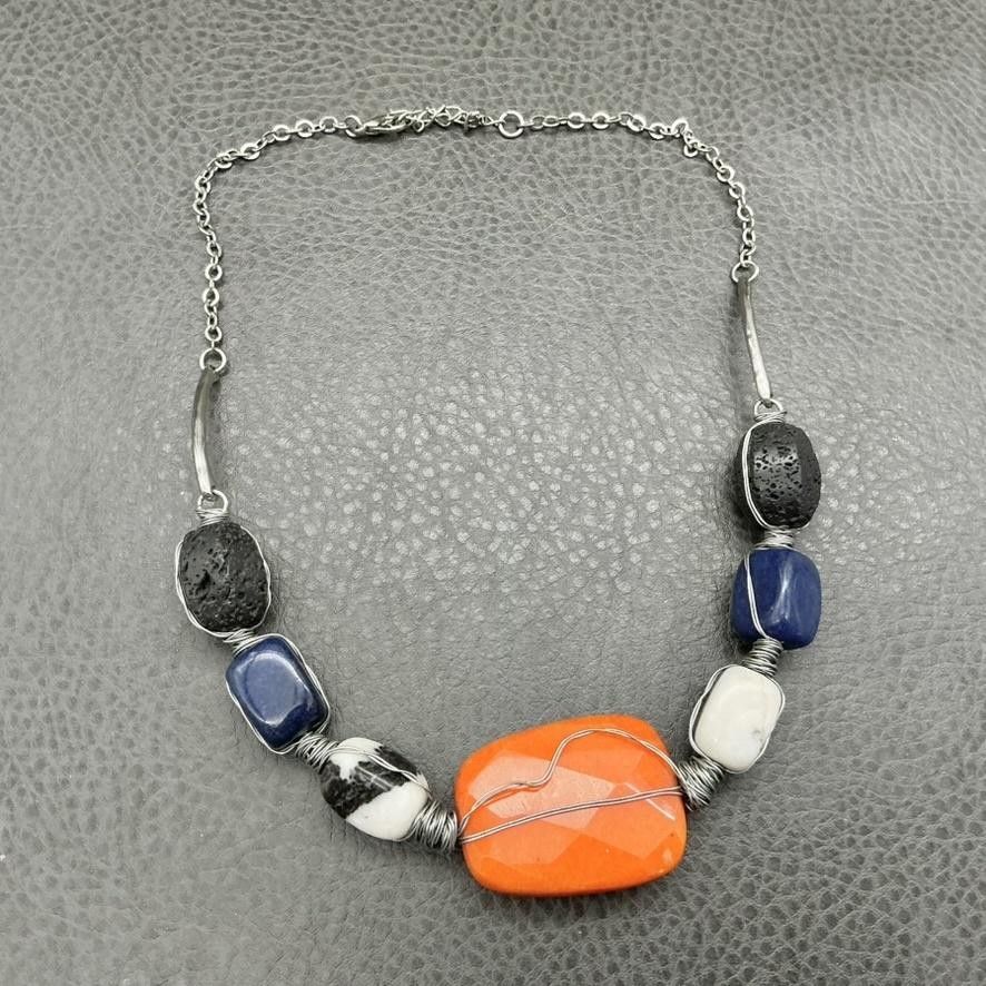 Statement Necklace Chunky Wire Wrapped Stone Wome… - image 2