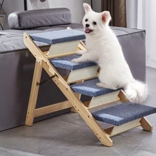 Wooden Pet Stairs/Pet Step with 4 Steps 2-in-1 Foldable Dog Stair 150 lbs