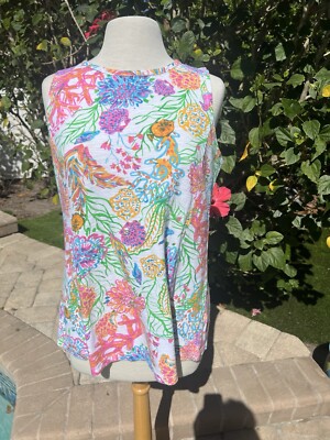 Fresh Produce Tank Tunic Sleeveless Cotton Ocean Sea Print Medium Colorful Soft