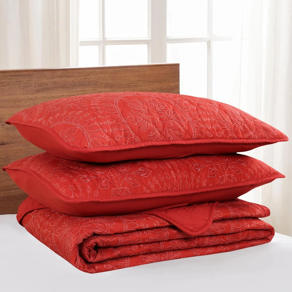 Juego de colcha edredón navideño festivo de 3 piezas ropa de cama navideña medallón rojo Foto 3 de 4