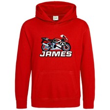 Kids Personalised Motor Bike Hoodie Motocross Boy race racing motorcyclist mo...
