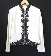 Victor Costa Evening Blazer/Jacket Metallic Ivory Black Trim Size 8