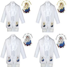 6pc Baptism White Tuxedo English Spanish Colored Silver Gold Pope Maria on Stole