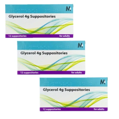 MARTINDALE 3 x 12 Glycerin Suppositories for Adults 4g - Constipation Relief Glycerol