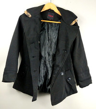 Yoki New York Collared Hooded Coat Black W/ Cheetah Print Hood Women's Medium