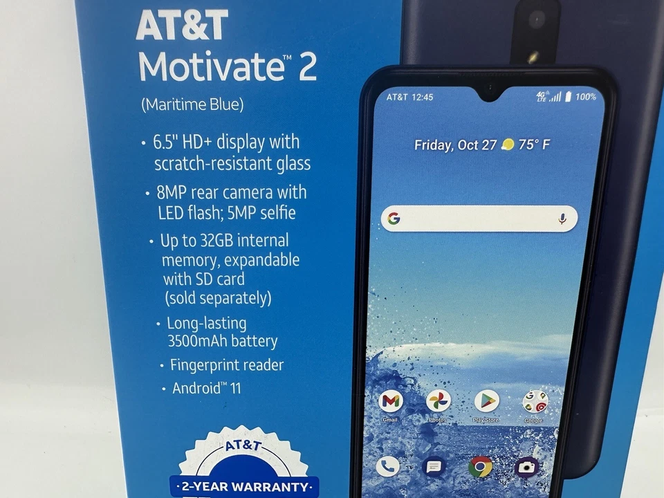 AT&T Motivate 2, 32GB 6.5" HD Prepaid Smartphone Blue 8MP Android Fingerprint - Image 2 of 4