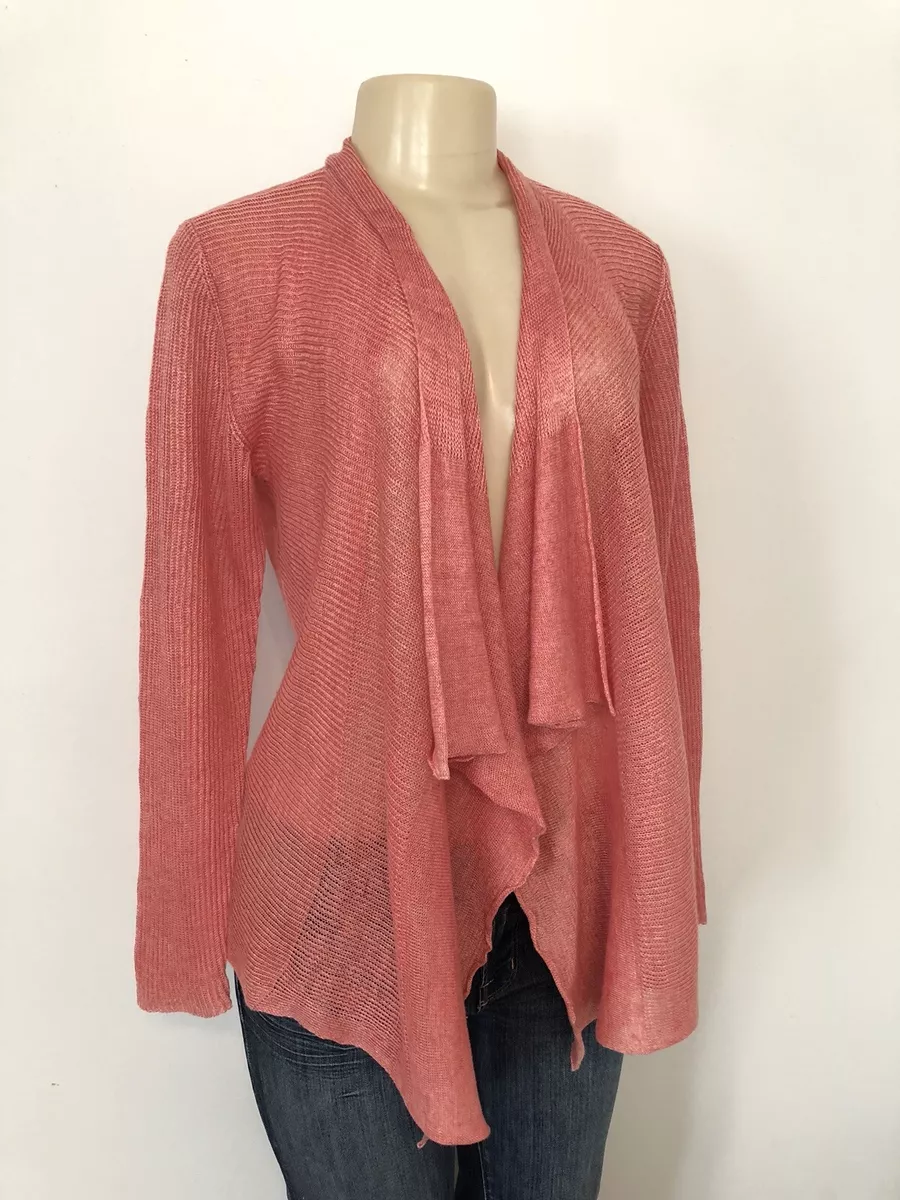 EILEEN FISHER 100 Linen Knit Asym Lagenlook Draped Cardigan