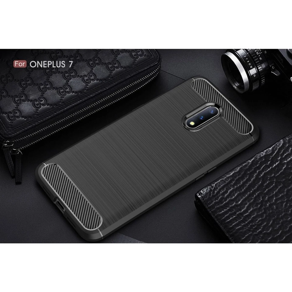 OnePlus 7 Custodia Cover per Cellulare Protezione Protettiva Carbonio Bumper Blu - Immagine 2 di 4