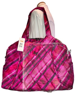 NWT LUG Pontoon 2 Overnight Travel Bag Carry-On BERRY PLAID Pink Clover Lining