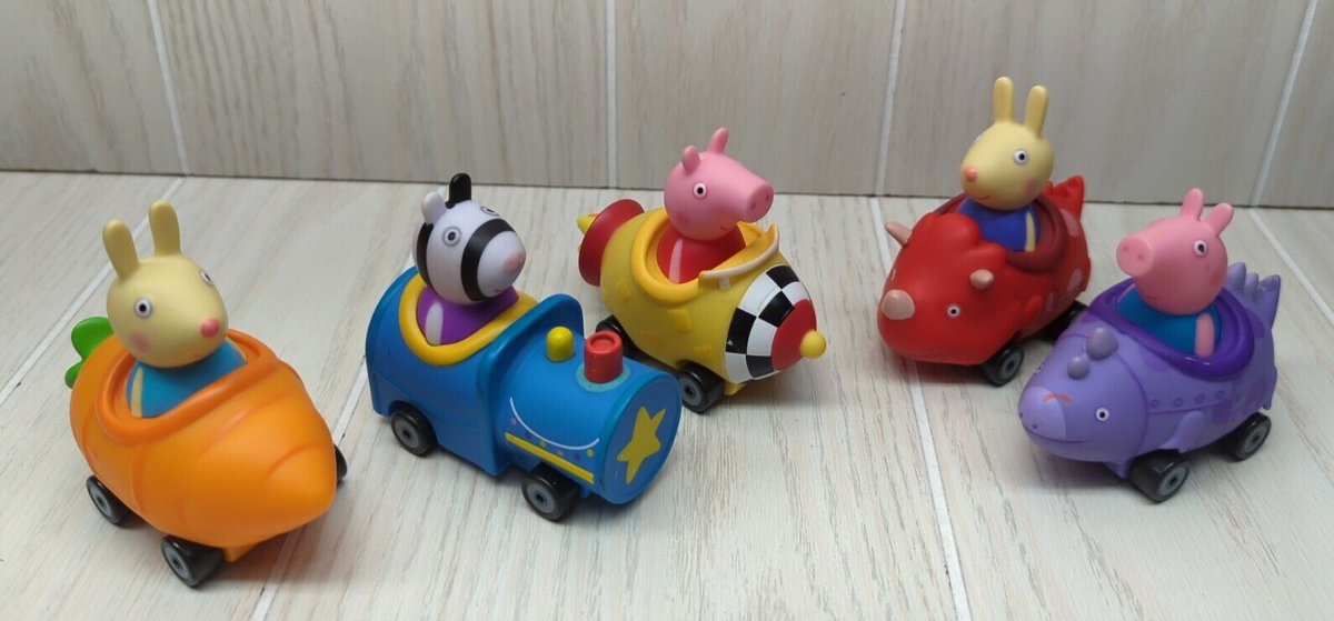 Peppa Pig rocket taxi George Richard Rabbit dinosaur race cars Zoe