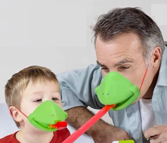 Rana Camaleón Lagarto Máscara Boca Lengua Soplar Juguete Infantil Juego Mentón Nariz Foto 4 de 4