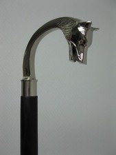 Vintage Antique Walking Cane Wooden Walking Stick Silver Brass Wolf Head Handle