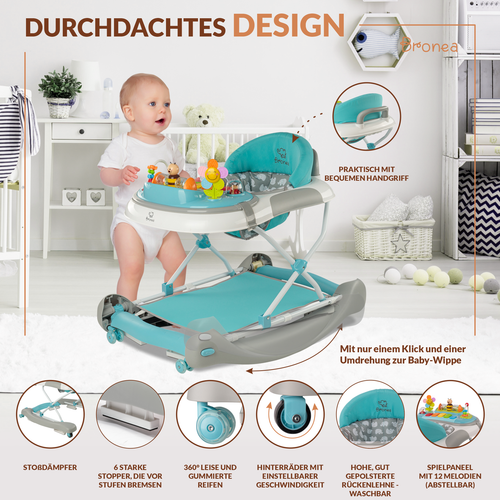 BRONEA® 4in1 Gehfrei Lauflernwagen Schaukel Lauflernhilfe Babywalker FARBAUSWAHL - Afbeelding 5 van 22
