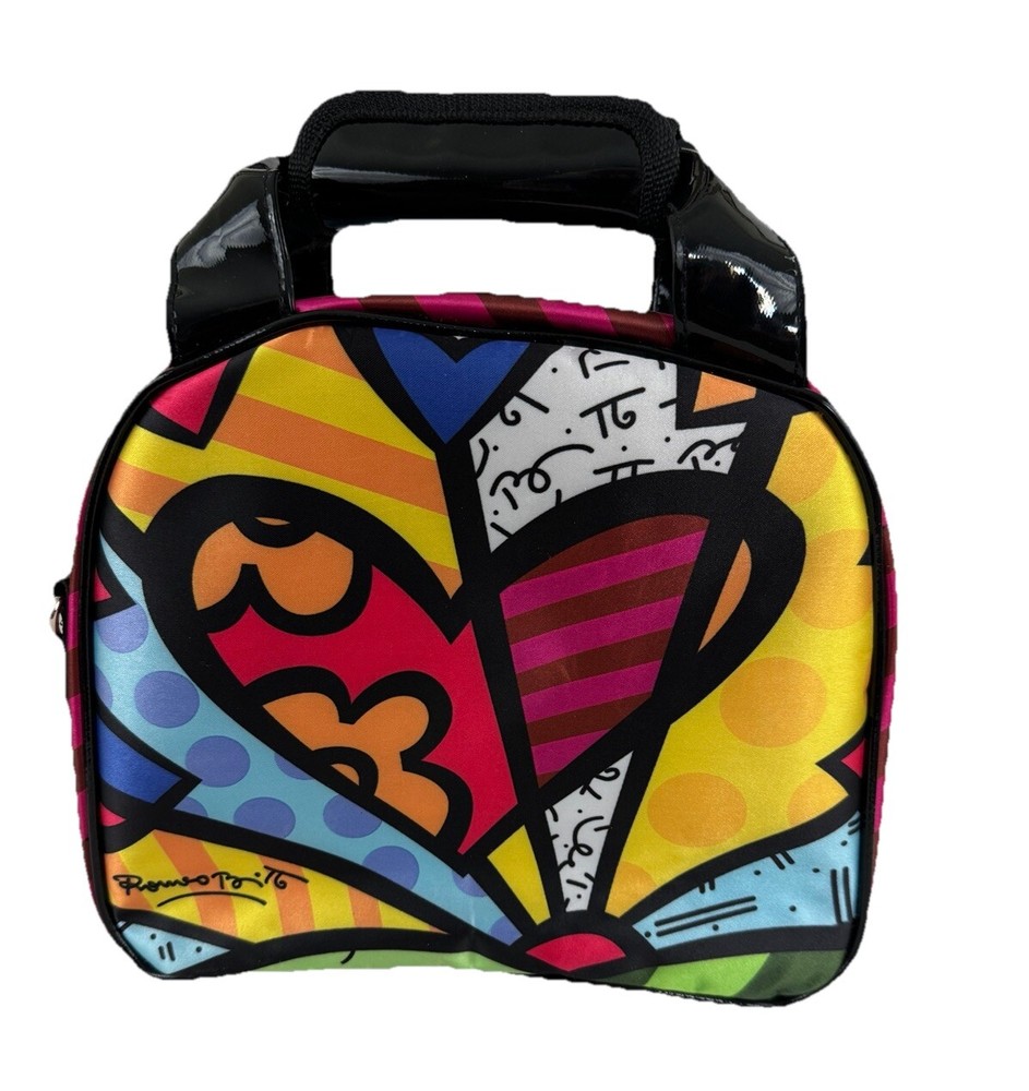 Romero Britto Medium Satin Heart Insulated LUNCH BAG with Shoulder Strap