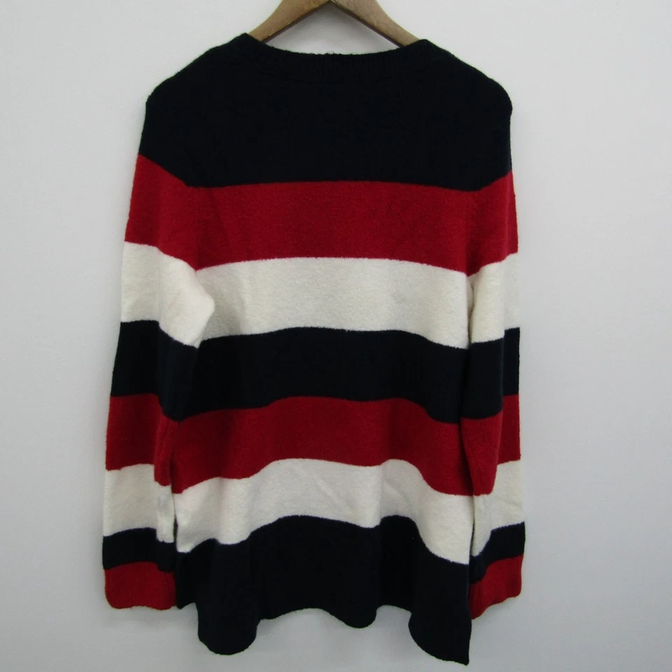 Tommy Hilfiger Mujer L Rayas Cuello Redondo Suéter Mezcla Lana Rojo Blanco Azul Marino Foto 3 de 4