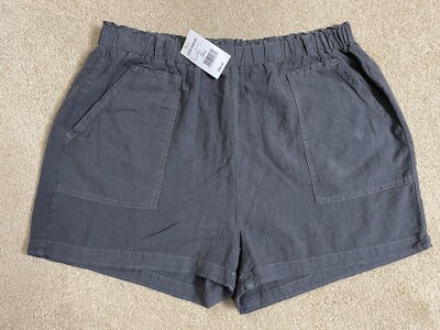 NWT Thread & Supply Womens Gray Shorts Linen Blend Elastic Waist Pockets Sz L