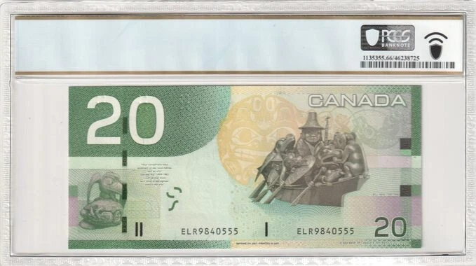 $20 2007 Bank Of Canada PCGS GEM UNC 66 PPQ Triple 5 ending - Image 2 of 2