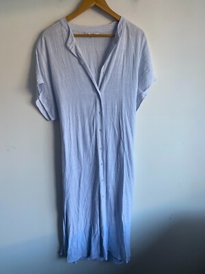 Target Linen Dress Womens Size 12 Blue White Striped Buttons Short Sleeve  V-Neck | eBay UK