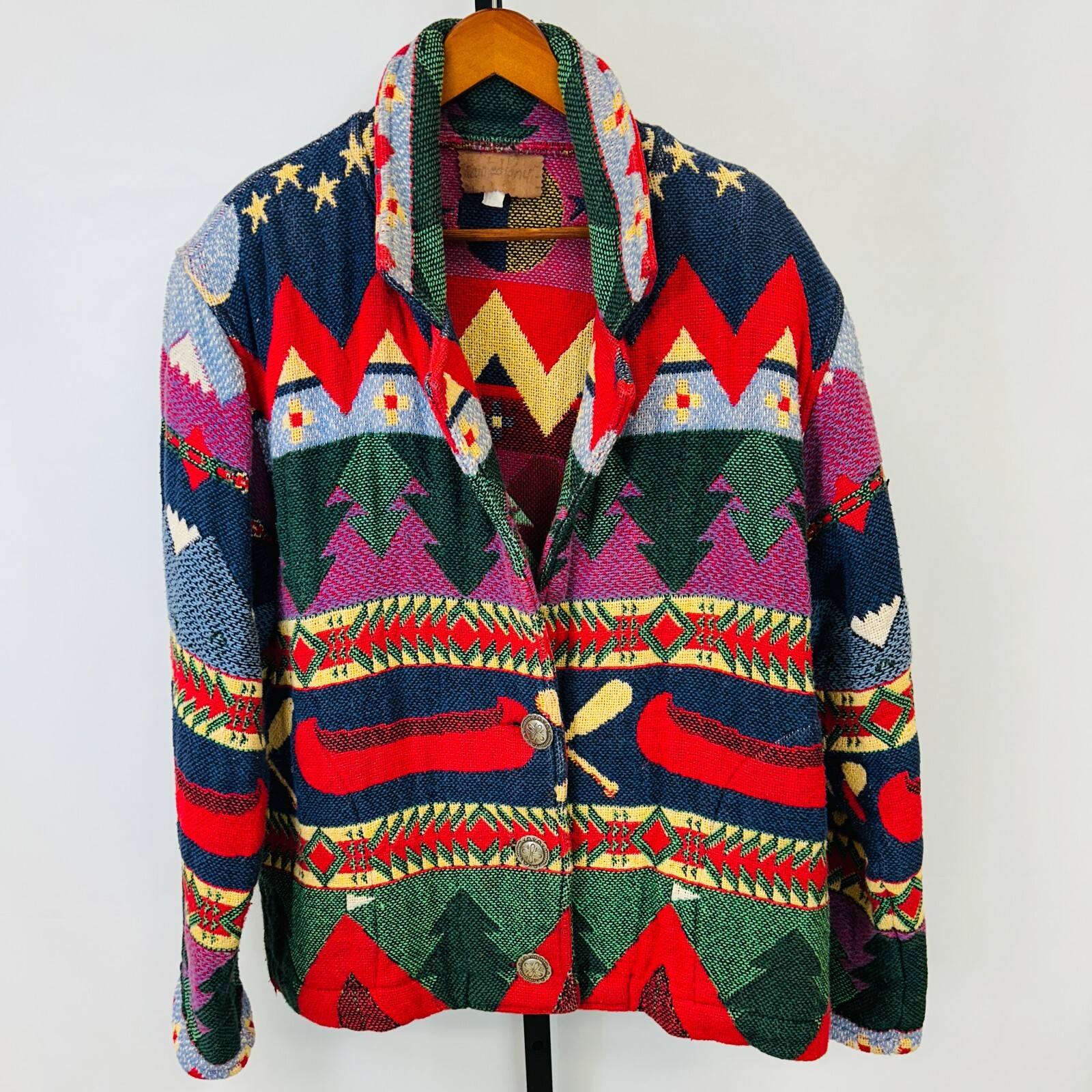 Giacca cardigan vintage dipinta Pony Southwestern taglia OS cotone colorato