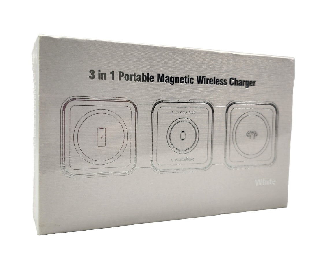 UCOMX 3 in 1 Portable Magnetic Wireless Charger, White