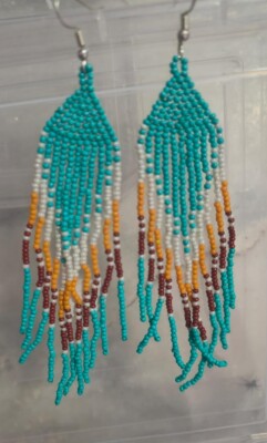 Tribal Earrings Native Large Boho American Seed Beads Handmade Earring