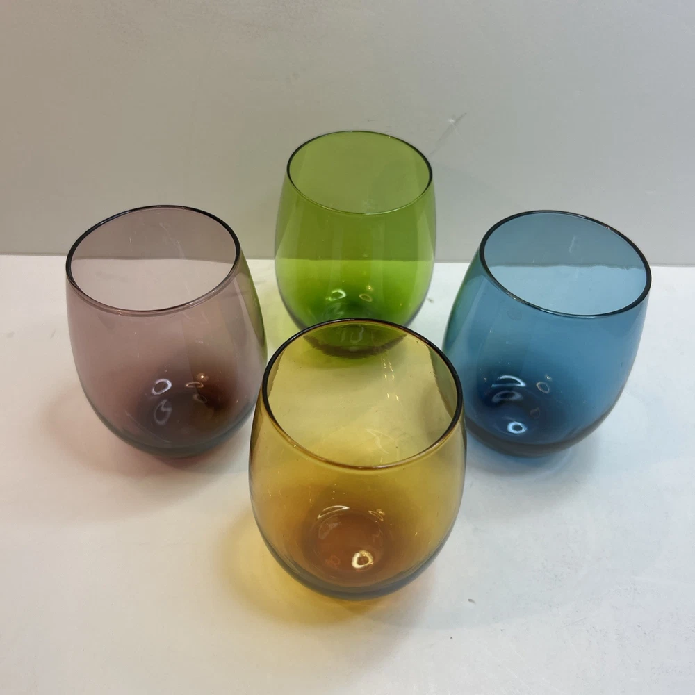 Vibrant Purple Gold Green Blue Stemless Wine Tumblers Set of 4