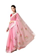 Women's Kota Doria Pure Cotton Embroidery saree With Blouse Piece