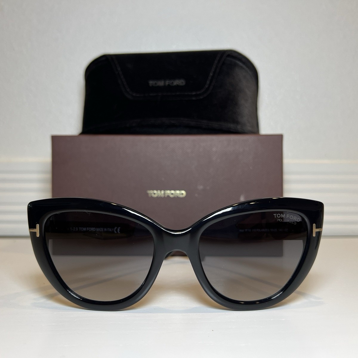 Tom Ford Anya Sunglasses TF762 01D Black Polarized Cat Eye 