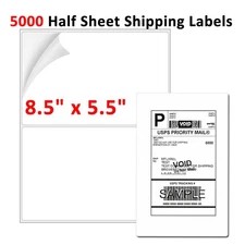 5000 Premium 8.5" x 5.5" Round Corner Shipping Labels Half Sheet Self Adhesive