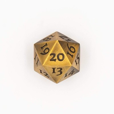 Extra Large Solid Metal D20 Spindown/Countdown Dice Gold Life Counter for MTG...