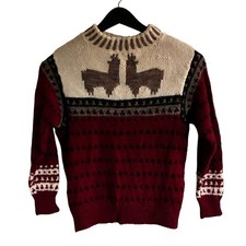 Vintage Alpaca Llama Fair Isle Sweater Cozy Knit Pullover Red S read descriptio