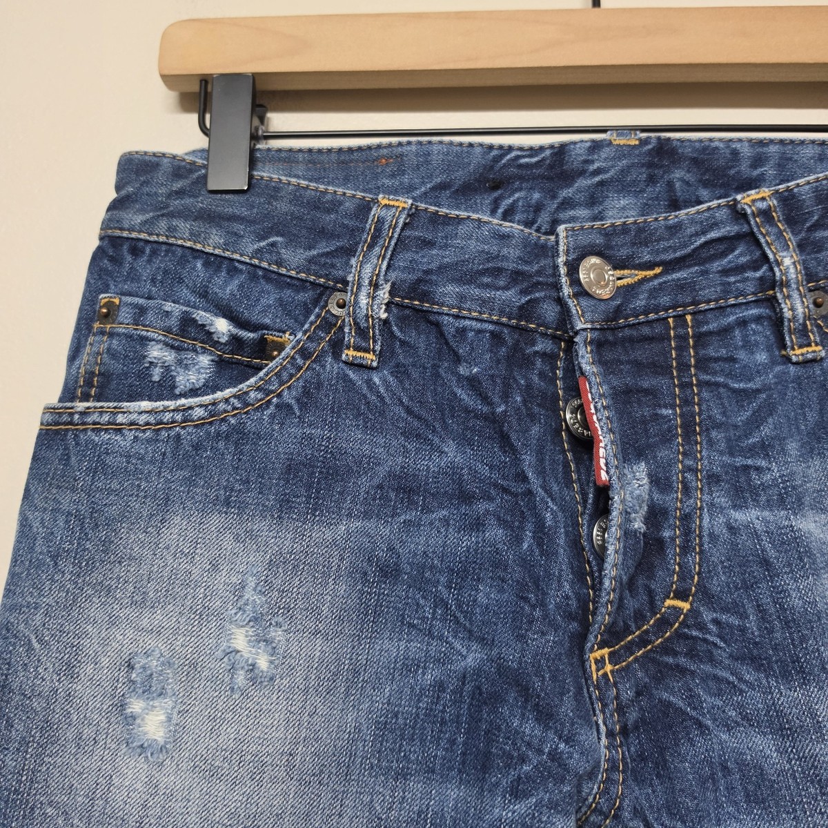 限定品 DSQUARED２ デニムベスト イーグル レザー ダメージ加工 44 Dsquared2 Jeans Mens 44 Blue Distressed Slim Fit Made In Italy