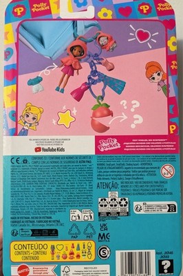 Polly Pocket Hoodie Doll & Pet Keychain Fruit Bag Clip Kit Peach