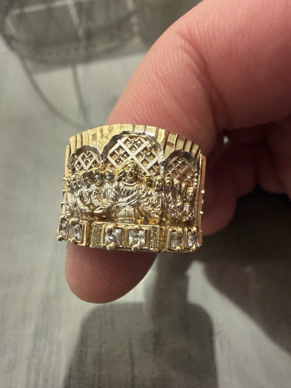 Solid 10k Two-Tone Gold Last Supper Ring Size 9.75 - image 1