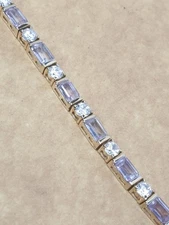 FAS Signed 925 Gold On Sterling Silver Pink Topaz Tennis Bracelet 7.25" X 4mm