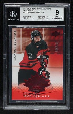 2021 Upper Deck Team Canada Juniors Exclusives /250 Connor Bedard BGS 9 MINT a2v