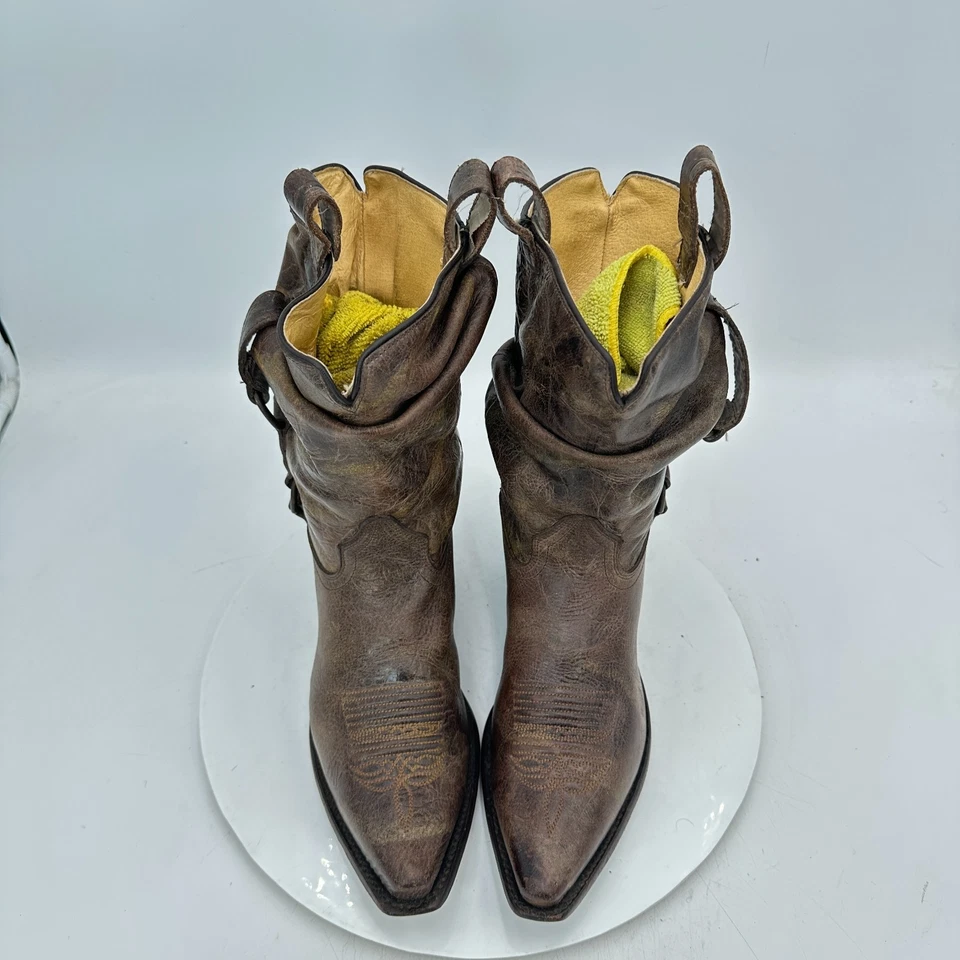 Bota Western Sundance Mujer Talla 8M Marrón Cuero Envejecido Punta Slouch Foto 3 de 4