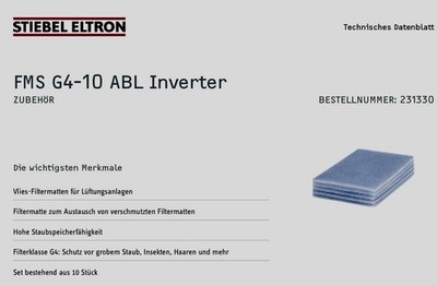 Stiebel Eltron FMS G4-10 ABL Inverter Filtermatten 10 STK NEU