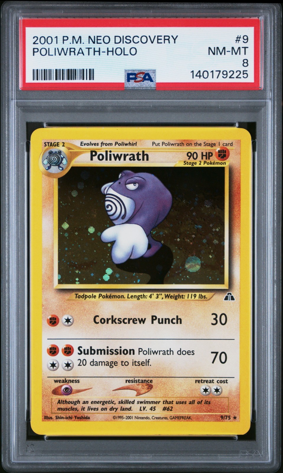 2001 POKEMON NEO DISCOVERY #9 POLIWRATH-HOLO PSA 8