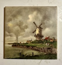 Hyalyn Vintage #505 Dutch Windmill Tile Trivet Wall Hanging Decor Made In USA 6โ