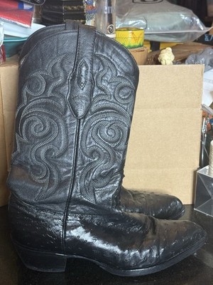 Los Altos Men s Genuine Full Quill Ostrich Cowboy Boots Black Sz 10.5 EE 990305