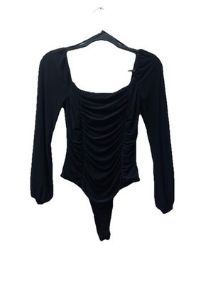 21 Saints M Black Thong Bodysuit Shapewear Pirate Ruched Medieval Peasant Gothic