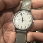 Vintage TIMEX  Mens Manual Wind Watch 33mm Gray Leather Band For Repair Not Wrkn