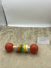 Vintage Retro Barbell Sliding Discs Baby Rattle Teether Rainbow Activity Infant