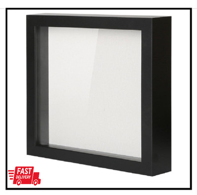 Shadow Box Picture Frame with Linen Board - Deep Wood & Glass 8x8 Black