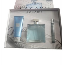 Azzaro CHROME Men 3 Pieces Set 3.4 oz  0.34 oz Edt Spray  Hair Body Shampoo
