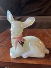 Fenton Glass Pearly Sentiments Iridescent Deer With Rose & Ribbon