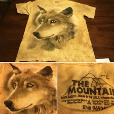 Vtg The Mountain Wolf Tie Dye T-Shirt Large MADE IN USA Cotton Wolves