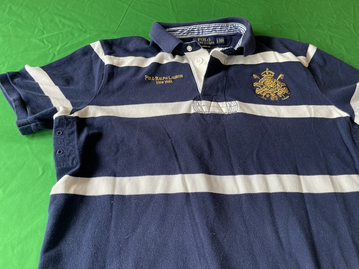 POLO RL Saddle Makers Sz Large Blue White Stripe Mens New POLO RL Saddle Makers Sz Large Blue White Stripe Mens New